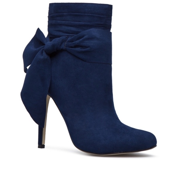 NIB Navy Suede Bow Accent Bootie - Picture 1 of 3